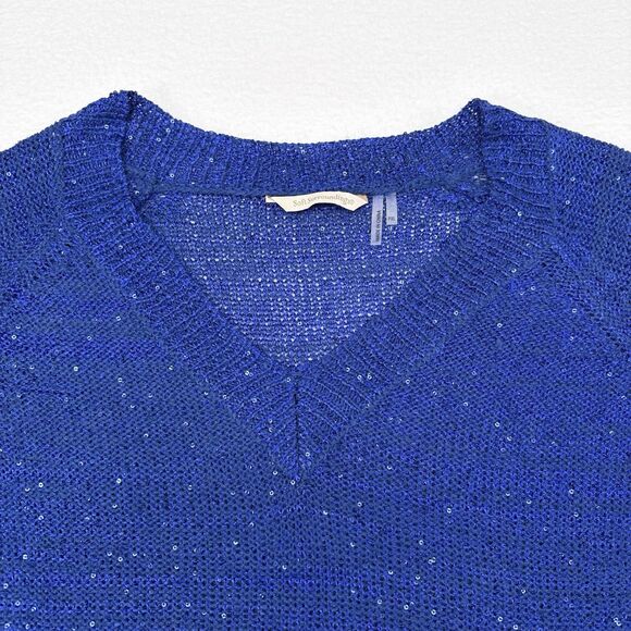 Soft‎ Surroundings Sweater Size XL Petite Blue V Neck Pullover Sequin Casual - Picture 3 of 9